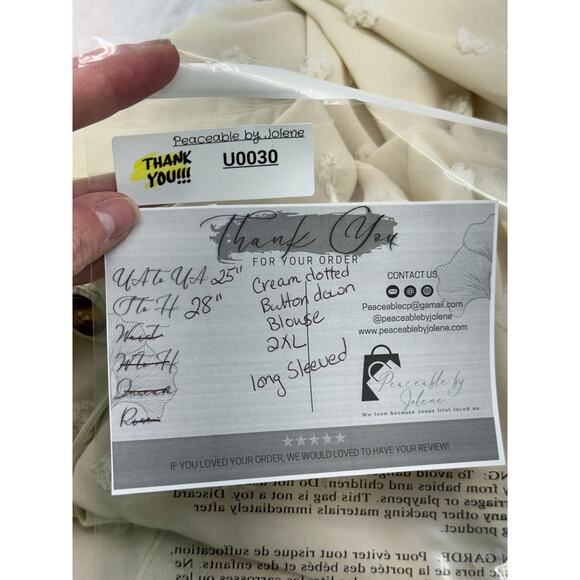 Cream 2XL women’s dotted button up long sleeve blouse - Picture 8 of 8